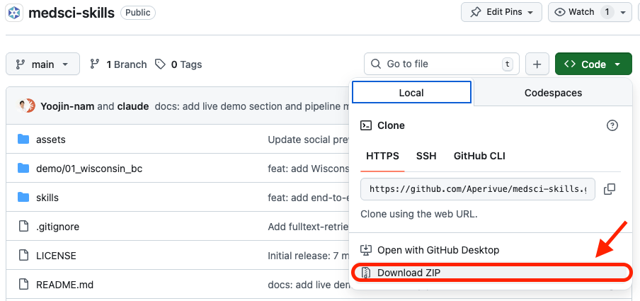 GitHub Download ZIP button